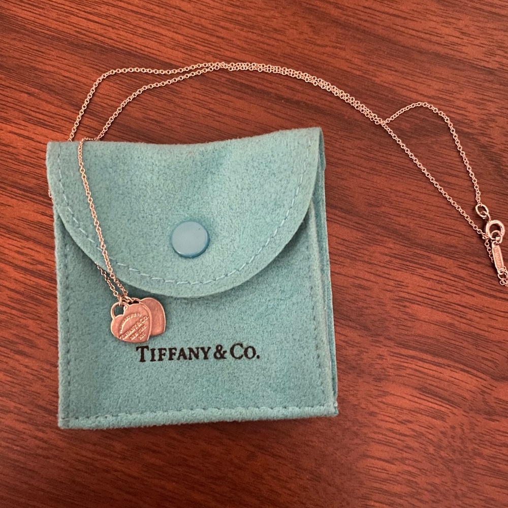 Tiffany & Co. Authentic mini double heart pendant necklace